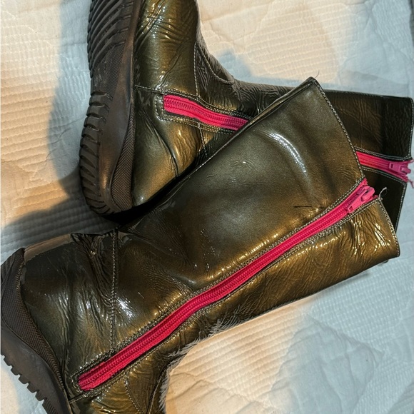 TWIG Girls Green Pink Patent Leather Boots Pink Zipper US 3 1/2 EUR 34 NWOB - Picture 4 of 7